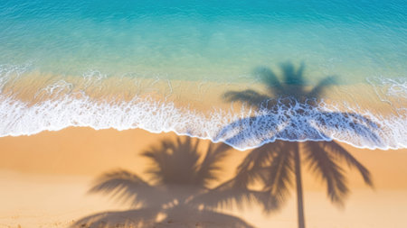 Blur tropical beach with coconut palm tree and sea wave background.の素材