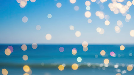 Abstract bokeh background of sea and blue sky with sun light.の素材