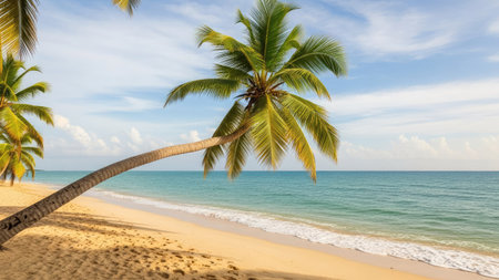 Coconut palm tree on tropical beach in Thailand, Asia.の素材