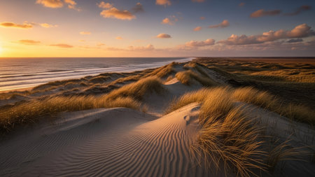 Baltic Sea coast at sunset. Dunes and sand dunes.の素材