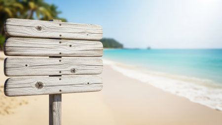 Wooden signpost on the beach with copy space for your textの素材
