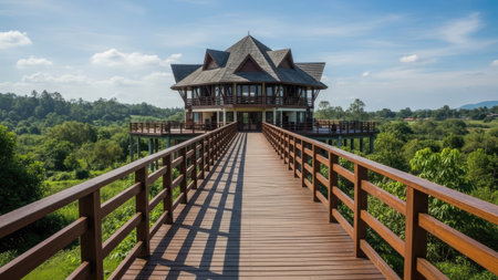 wooden bridge in the park at chiangmai thailandの素材