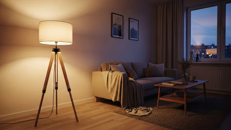 Comfortable sofa and lamp in the living room. 3d renderingの素材
