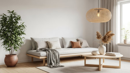 interior modern bright living room with sofa 3D rendering computer generated imageの素材