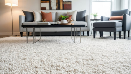 Modern living room with sofa, armchair and coffee table. Nobody insideの素材