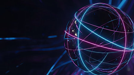 Glowing globe with glowing lines on dark background. 3D renderingの素材