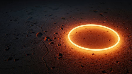 Luminous ring on the ground. 3d render illustration.の素材