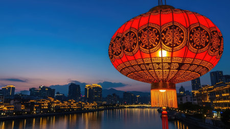 Lanterns at the riverside in Hangzhou, Chinaの素材