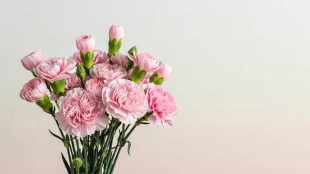 Pink carnation flower bouquet on pastel background with copy spaceの素材