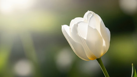 White tulip flower in the garden with bokeh background.の素材
