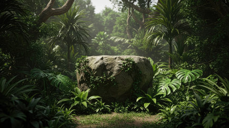 Rock in the tropical jungle. Nature background. 3d rendering.の素材