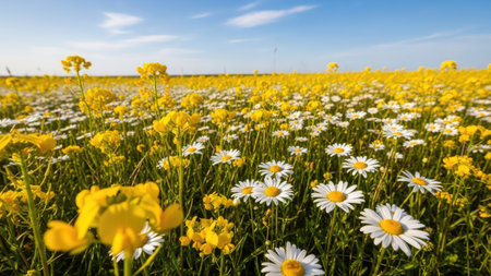 Field of daisies on a sunny day in springtime.の素材