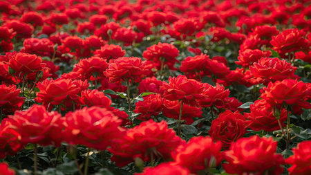 Red roses in the garden on a sunny day. Floral backgroundの素材