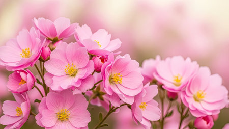 Pink flowers on blurred background. Beautiful nature background with pink flowers.の素材
