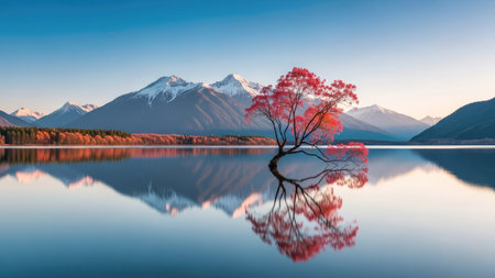 Lake Wanaka with reflection of Mount Cook in background, New Zealandの素材