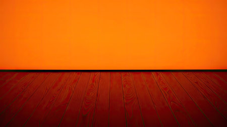 Empty room with orange wall and wooden floor. Abstract background for design.の素材