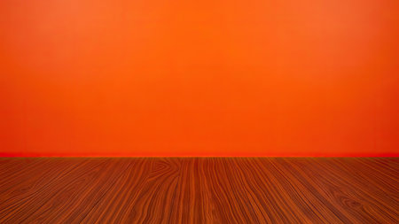 Empty room with orange wall and wooden floor. 3D Renderingの素材