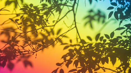silhouette of tree branches with sunlight on colorful background, nature conceptの素材