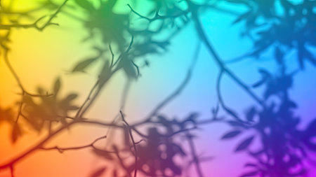 abstract blur background of tree branches with shadow on colorful gradient backgroundの素材