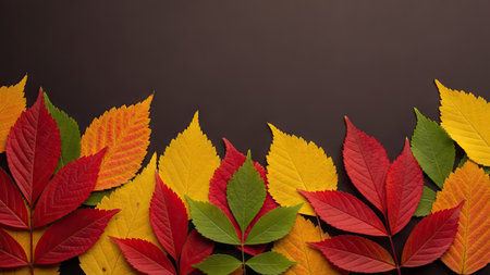 Autumn leaves on dark background with copy space for your text.の素材