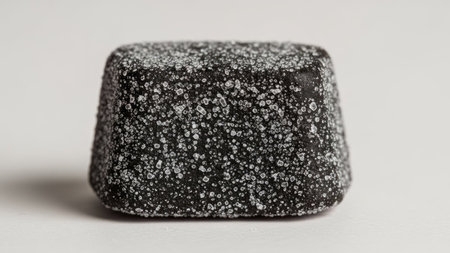 Black candy on a white background. Close-up. Selective focus.の素材