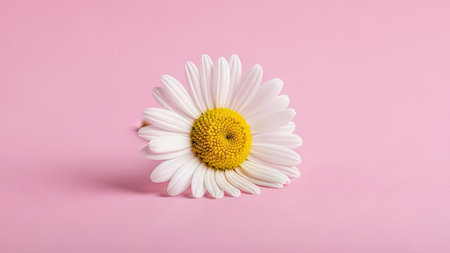 Beautiful chamomile flower on a pink background. Copy space.の素材