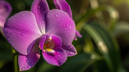 Beautiful purple orchid with dew drops on the petalsの素材