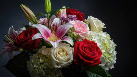 Bouquet of flowers on a dark background. Studio photography.の素材