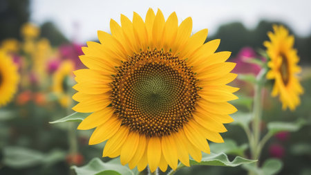 Sunflower blooming in the field,vintage color tone.の素材
