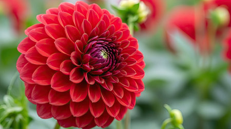 Beautiful red dahlia flower in the garden, stock photoの素材
