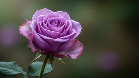 Beautiful purple rose in the garden on a background of green leavesの素材
