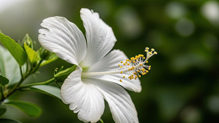 White Hibiscus flower on nature background with copy space for text.の素材
