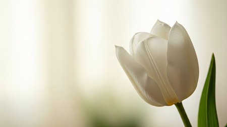 White tulip on a blurred background. Floral spring background.の素材