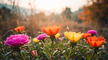Colorful of Portulaca oleracea flowers blooming in the morning.の素材