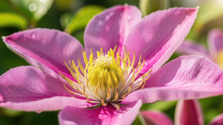 Beautiful pink clematis flower blooming in the garden.の素材