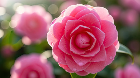 Pink camellia flower with bokeh background,close upの素材