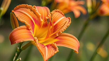 Orange daylily, Hemerocallis fulva, close upの素材