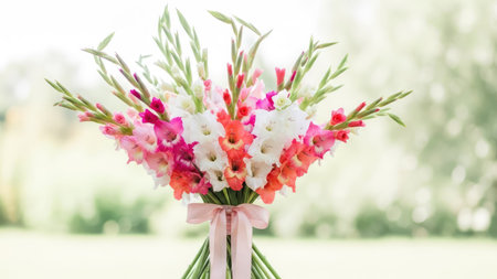Bouquet of gladiolus flowers in vase, stock photoの素材