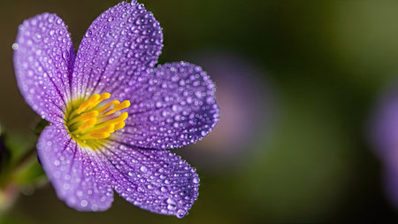 Purple crocus flower with water drops on petals close upの素材
