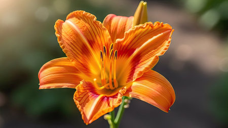Orange daylily in the garden on a sunny summer day.の素材
