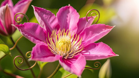 Beautiful pink clematis flower in the garden, close upの素材
