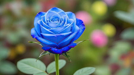 Beautiful blue rose with dew drops on the petals.の素材