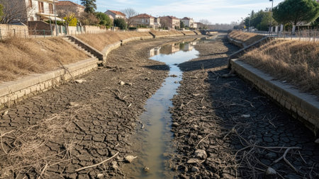 Dry riverbed in the countryside of France. Springtime.の素材