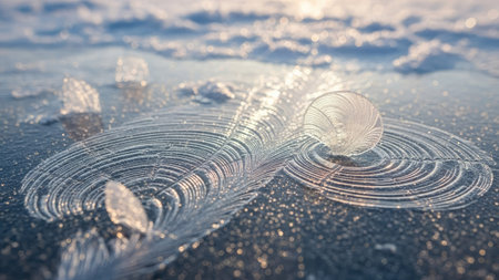 Ice patterns on the frozen ice surface in winter. Close-up.の素材