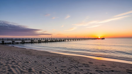 Sunset on the Baltic Sea in Kolobrzeg, Polandの素材