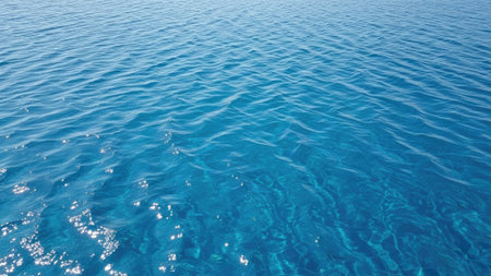 Blue sea water surface with sun reflections. Top view. Natural backgroundの素材