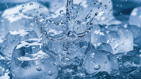 Ice cubes with water drops close-up. Blue toned.の素材