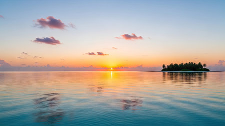Tropical island at beautiful sunset in Maldives. Nature backgroundの素材
