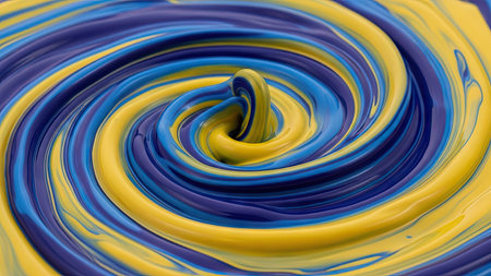abstract background of colored swirls of paint in blue and yellowの素材