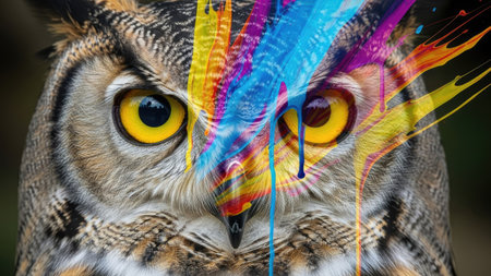 Eurasian Eagle Owl (Bubo bubo) with Colorful Abstract Backgroundの素材